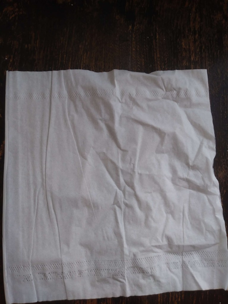 A plain, white, slightly wrinkled tissue. 