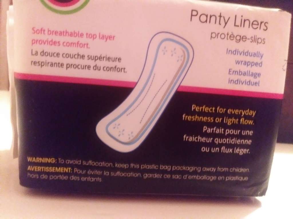 Back of Bodico panty liners package. 