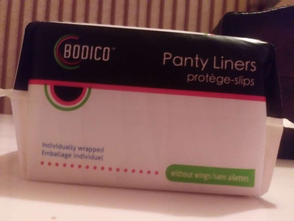 The top part of the Bodico panty liners package. 
