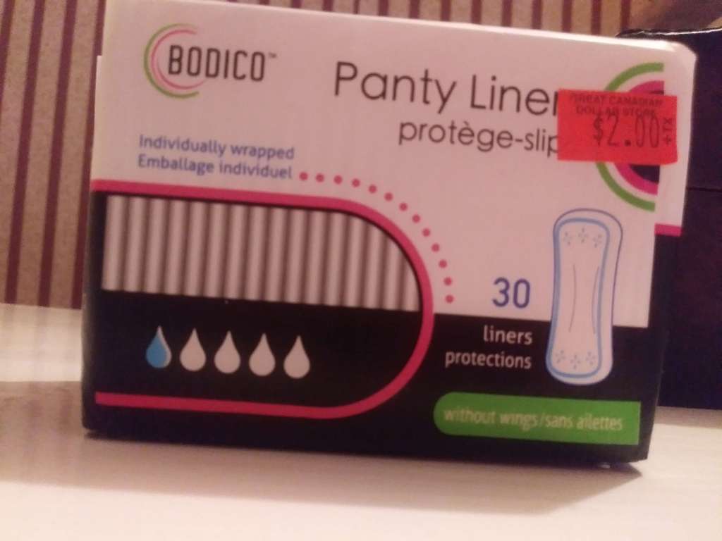 The front of the Bodico panty liners package. 